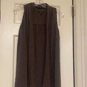 Eileen Fisher Long Sleeveless Open-Front Vest - Brown XS